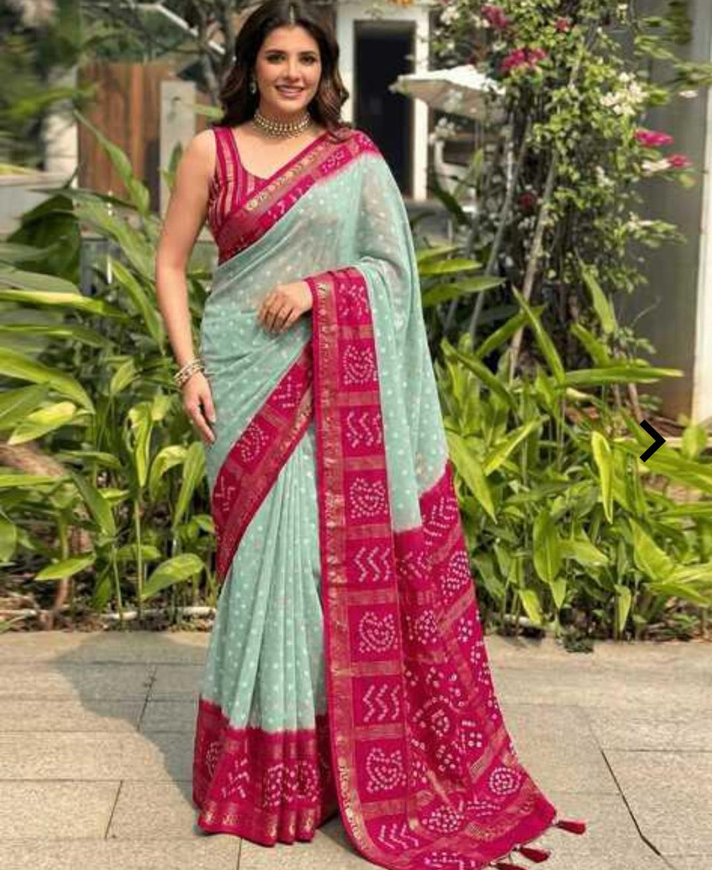 Mint Bandhani Border Saree