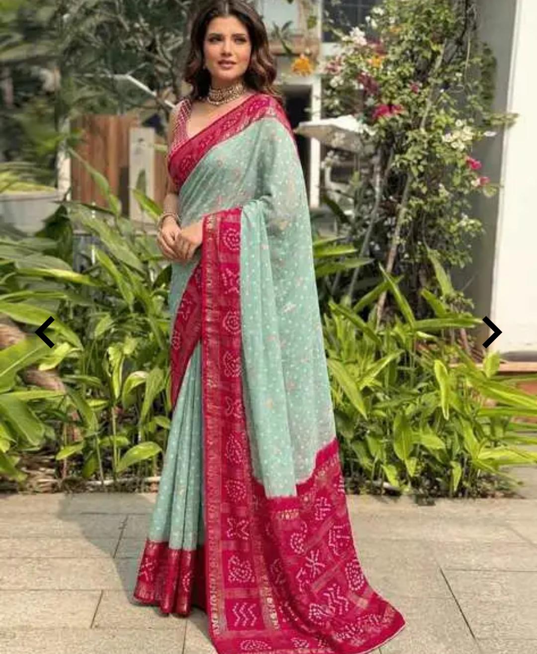 Mint Bandhani Border Saree
