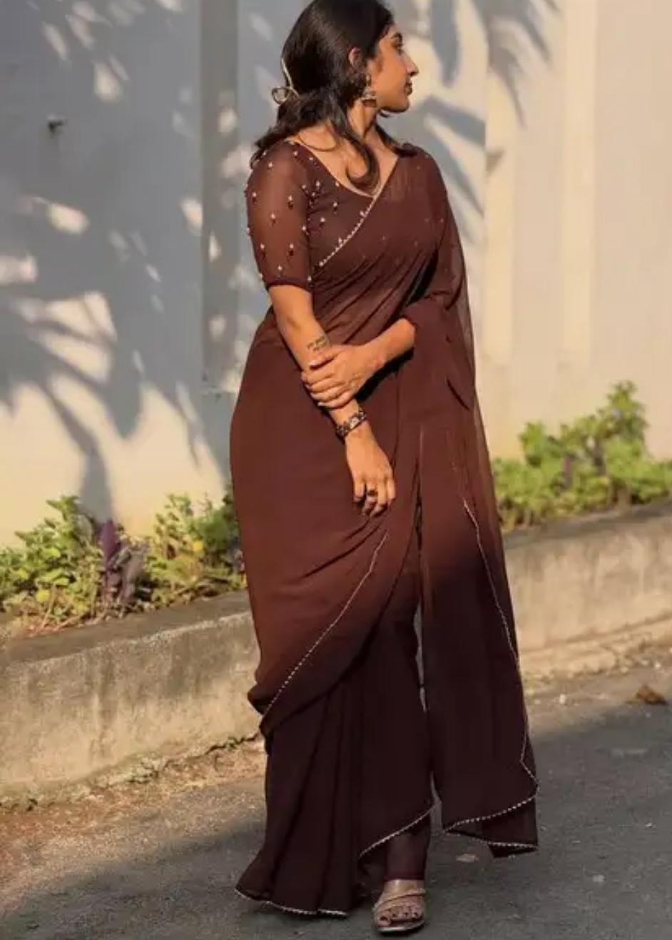 Chocolate Georgette Saree