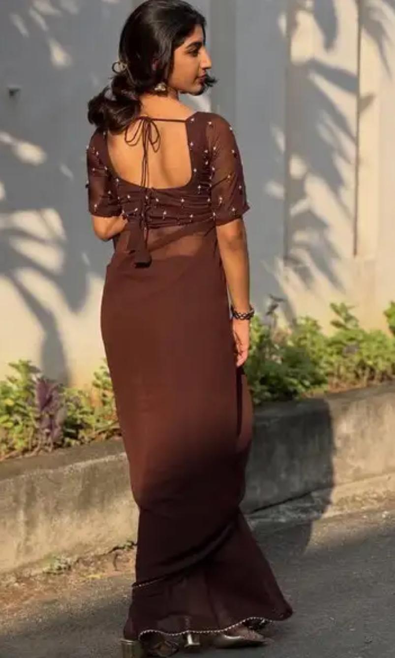Chocolate Georgette Saree