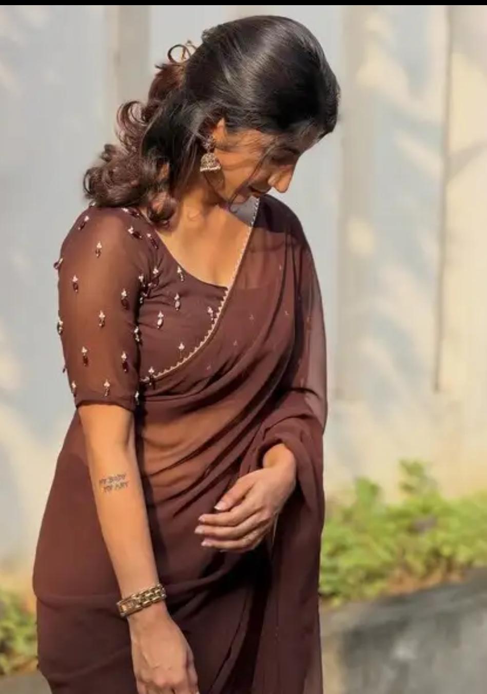 Chocolate Georgette Saree
