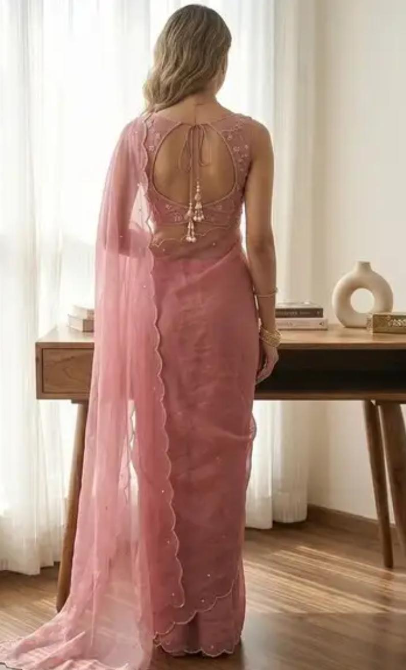 Dusty Rose Organza Saree