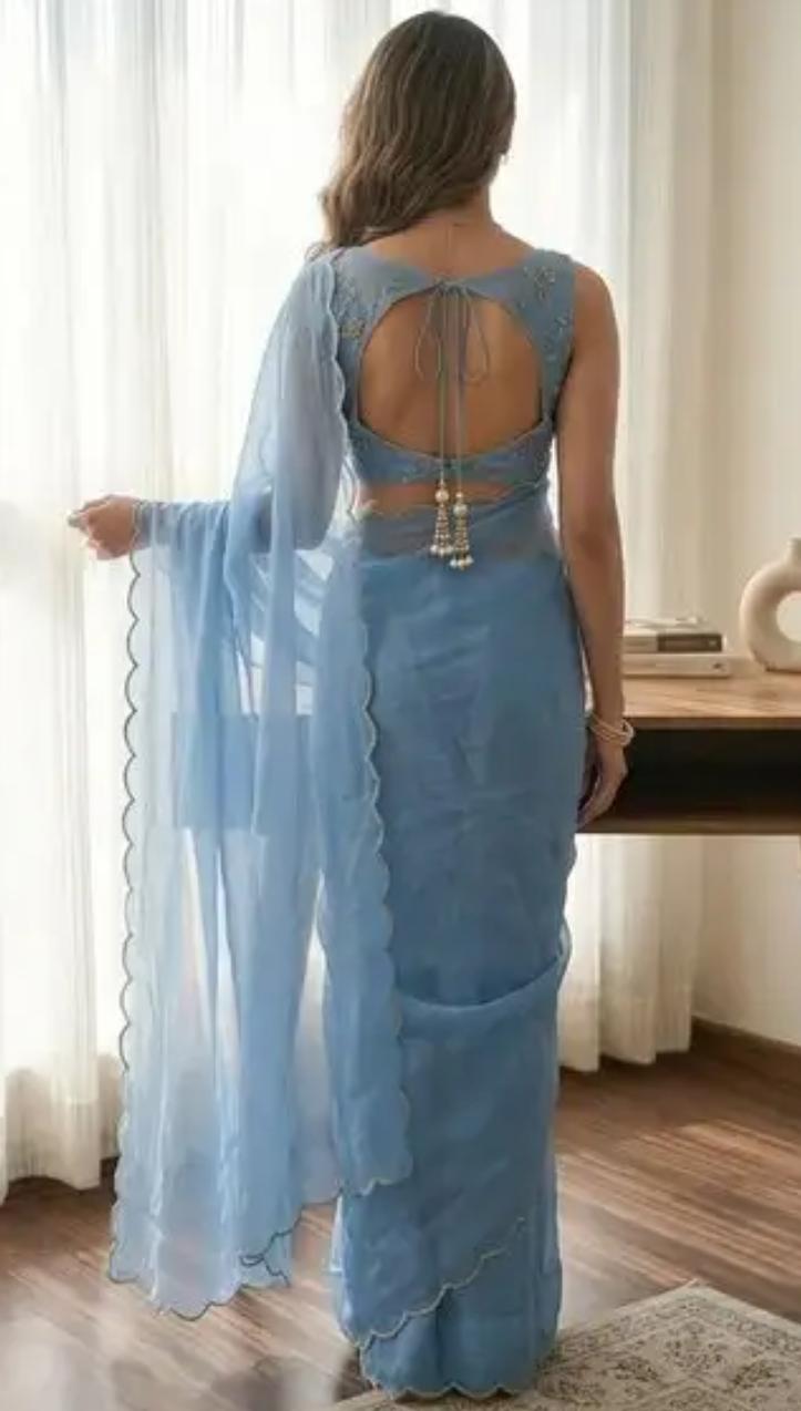 Sky Blue Chiffon Saree
