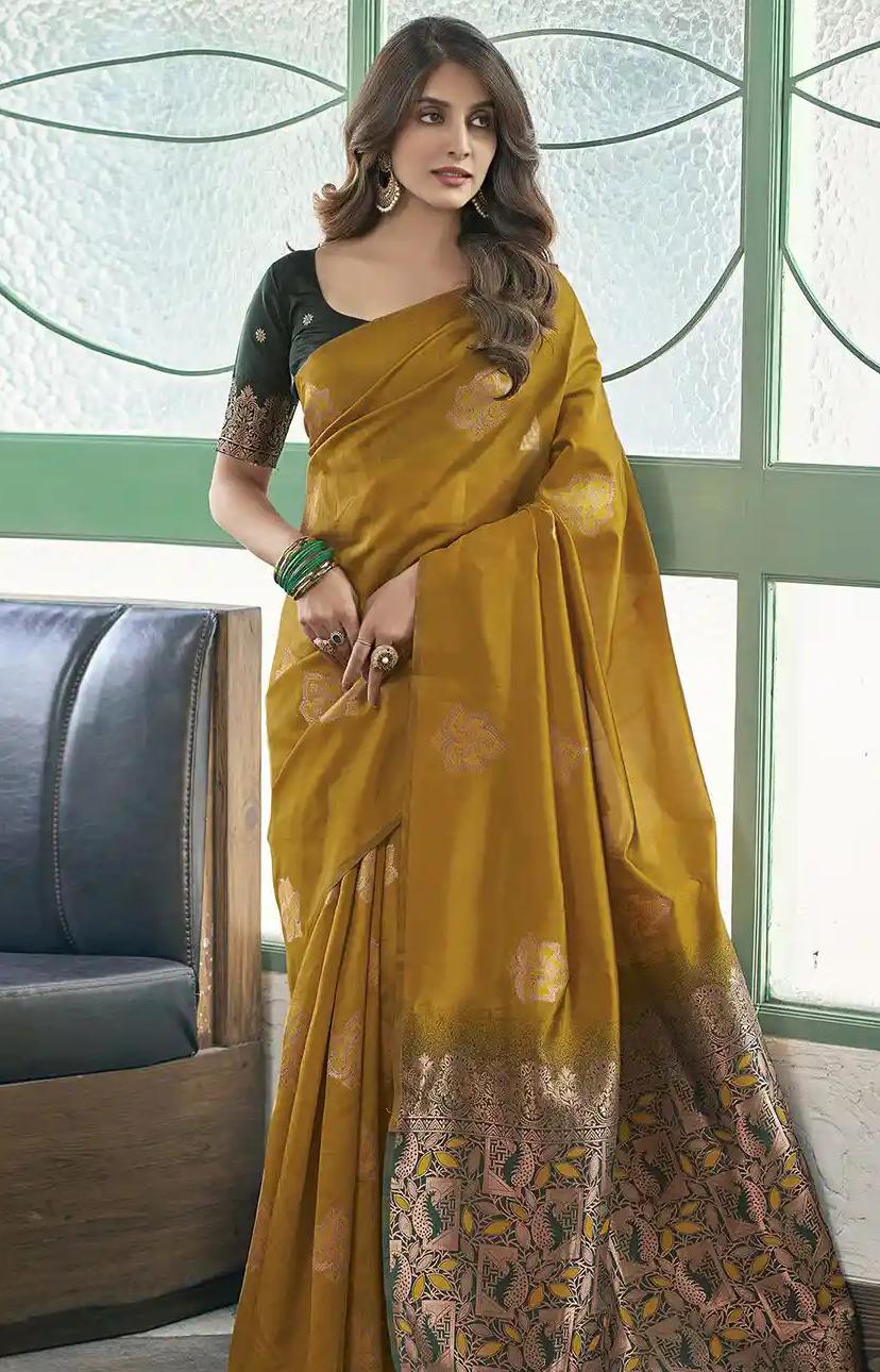 Mustard Jacquard Saree