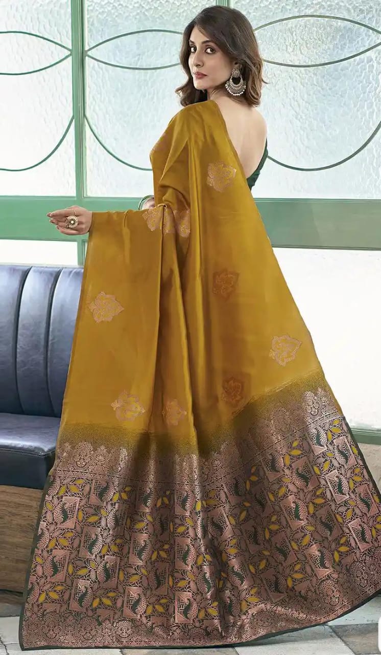 Mustard Jacquard Saree