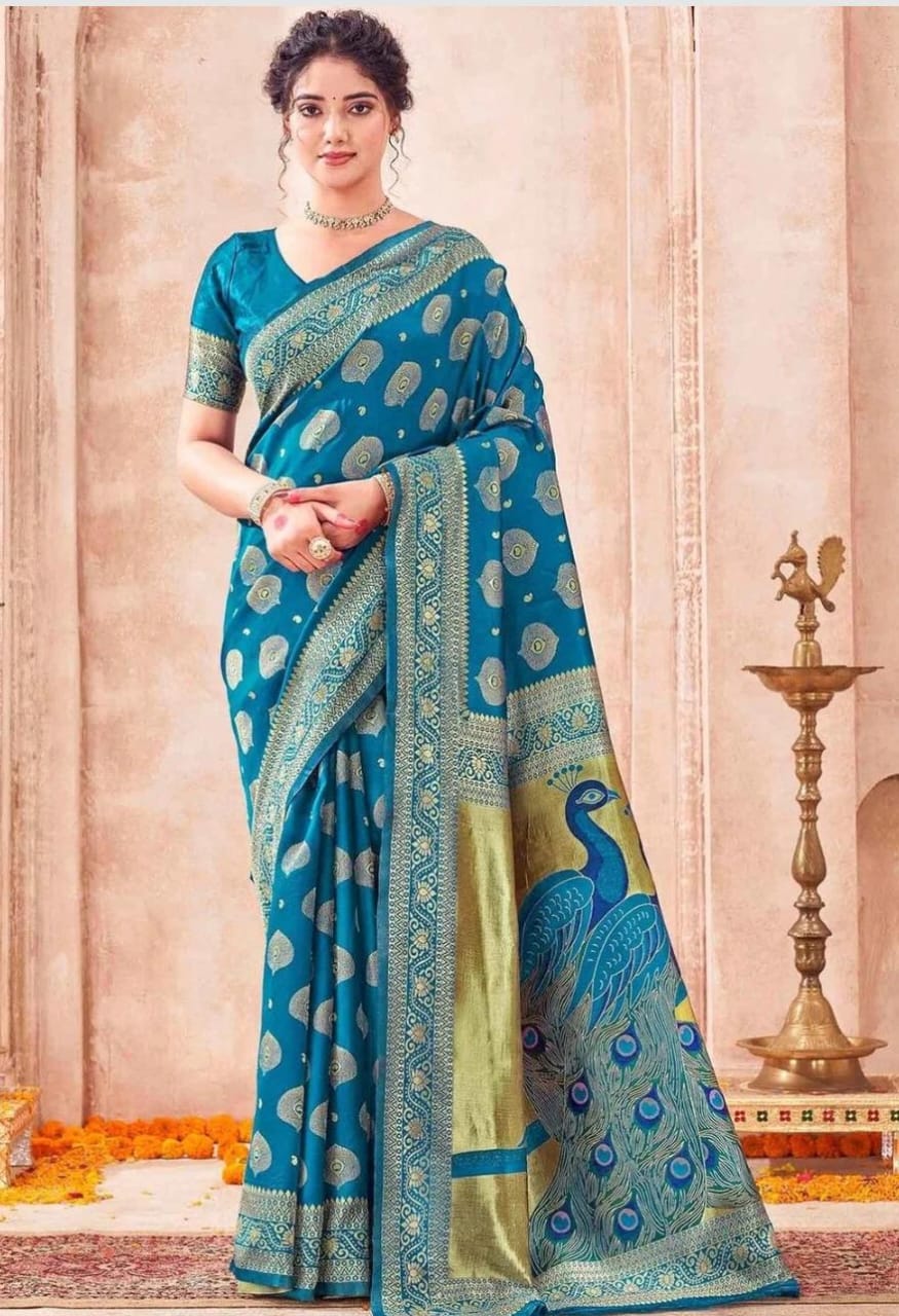Peacock Blue Banarasi Saree