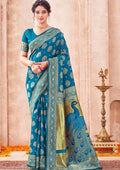 Peacock Blue Banarasi Saree