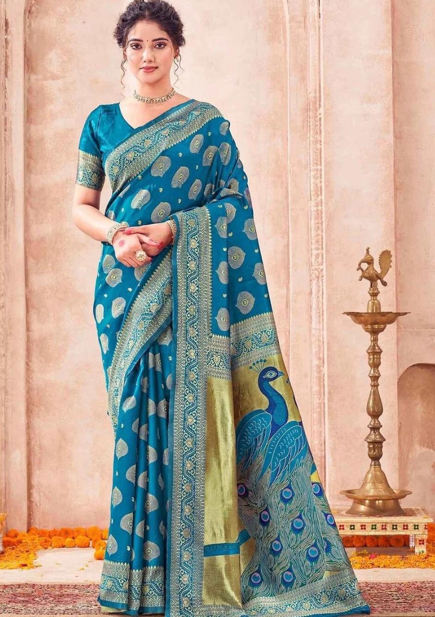 Peacock Blue Banarasi Saree