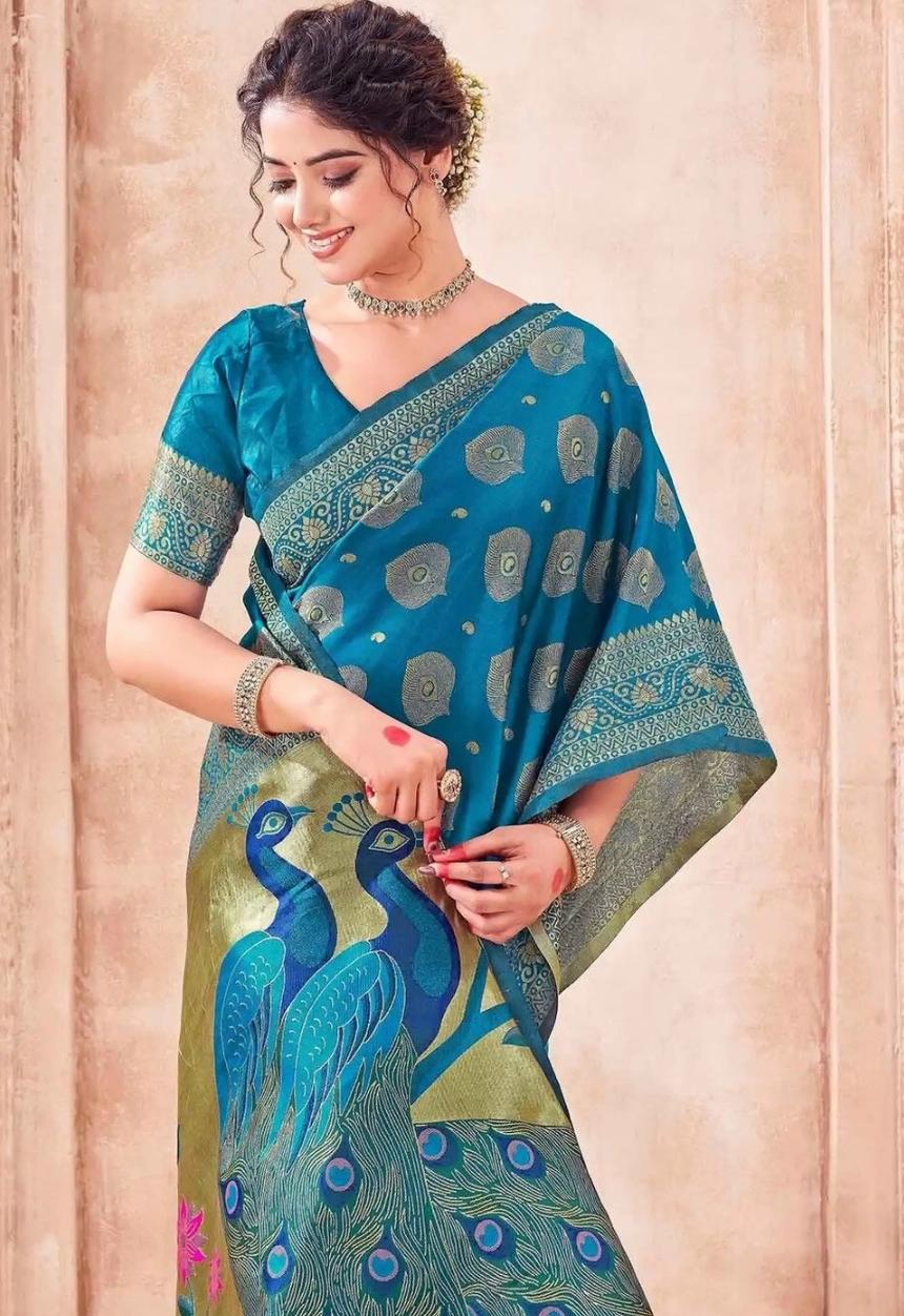 Peacock Blue Banarasi Saree