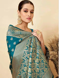 Teal Katan Silk Saree