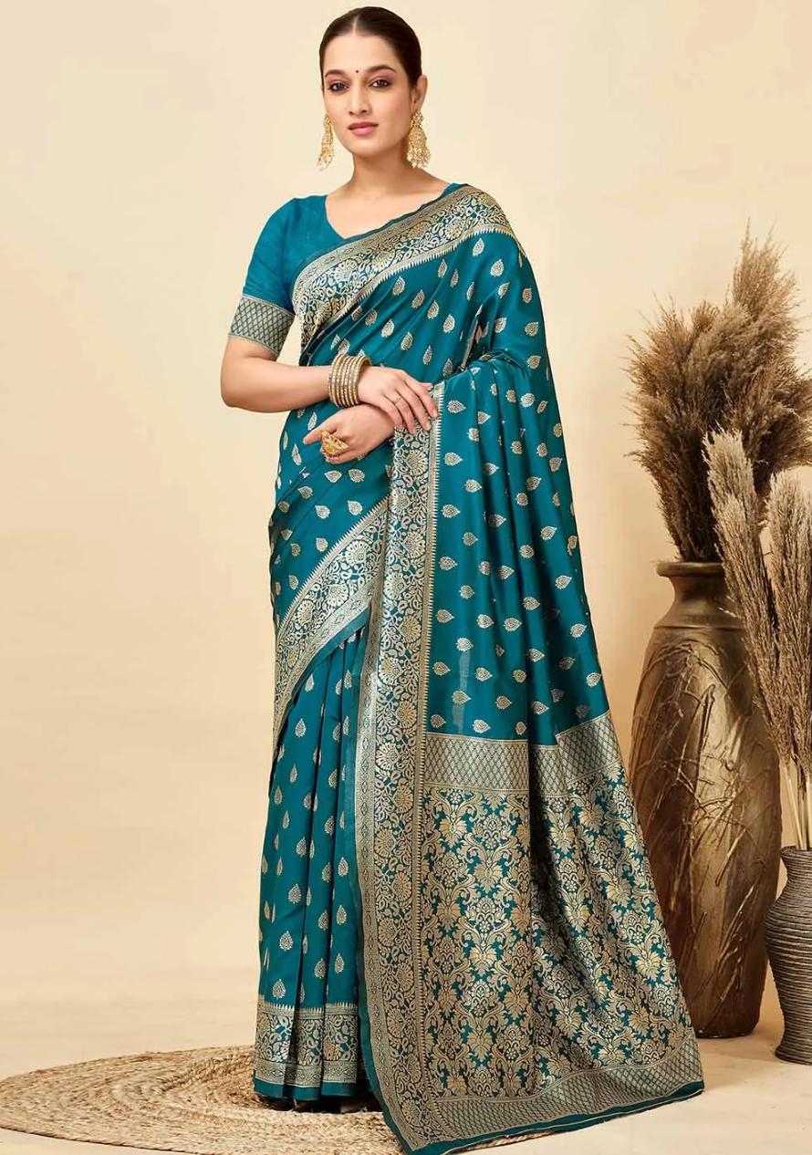Teal Katan Silk Saree
