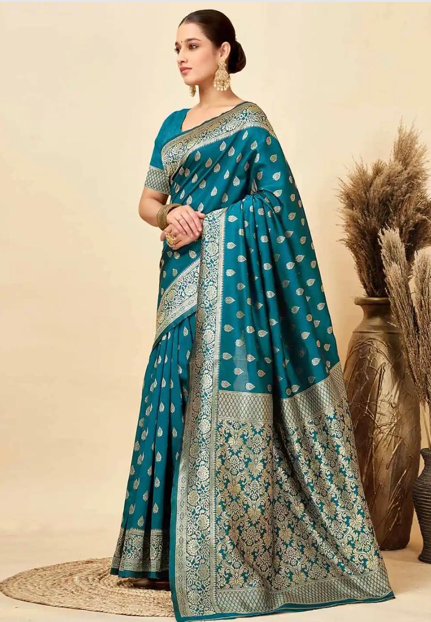 Teal Katan Silk Saree