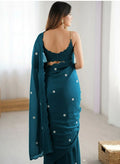 Teal Crepe Saree