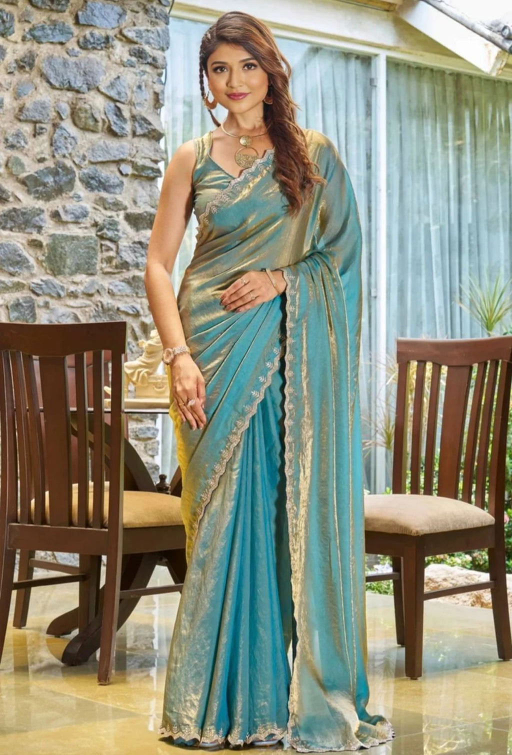 Ice Blue Tissue Saree