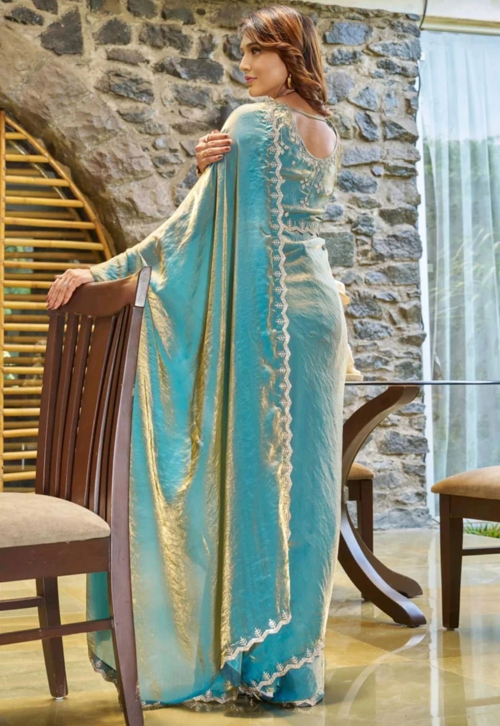 Ice Blue Tissue Saree