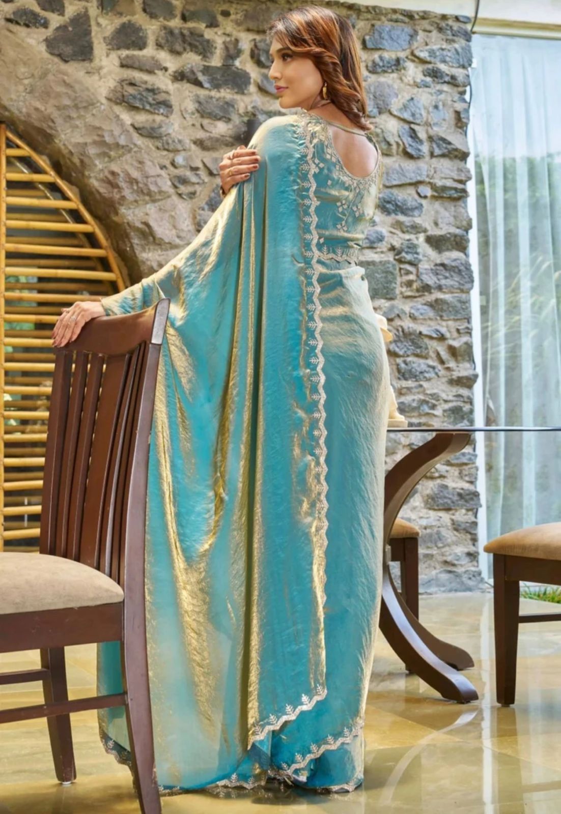 Ice Blue Tissue Saree