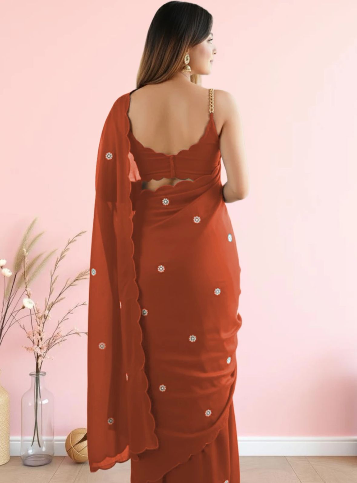 Mustard Embroidered Saree