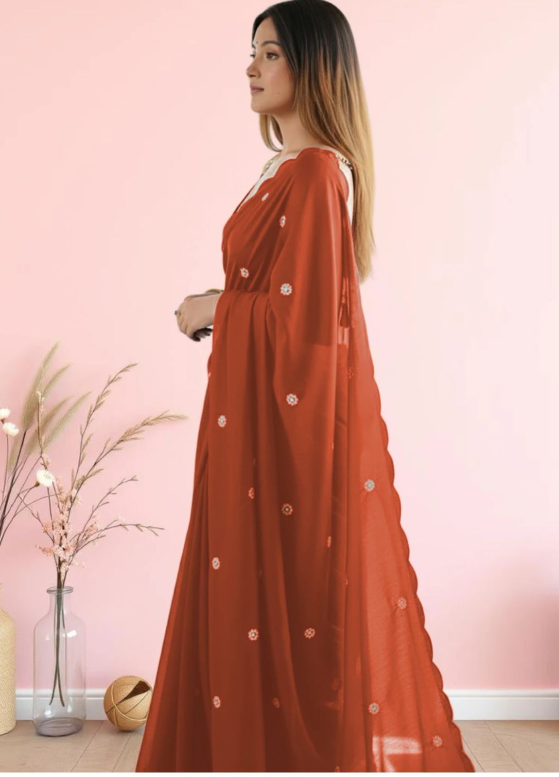 Mustard Embroidered Saree