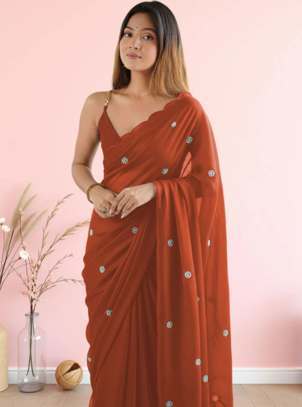 Mustard Embroidered Saree