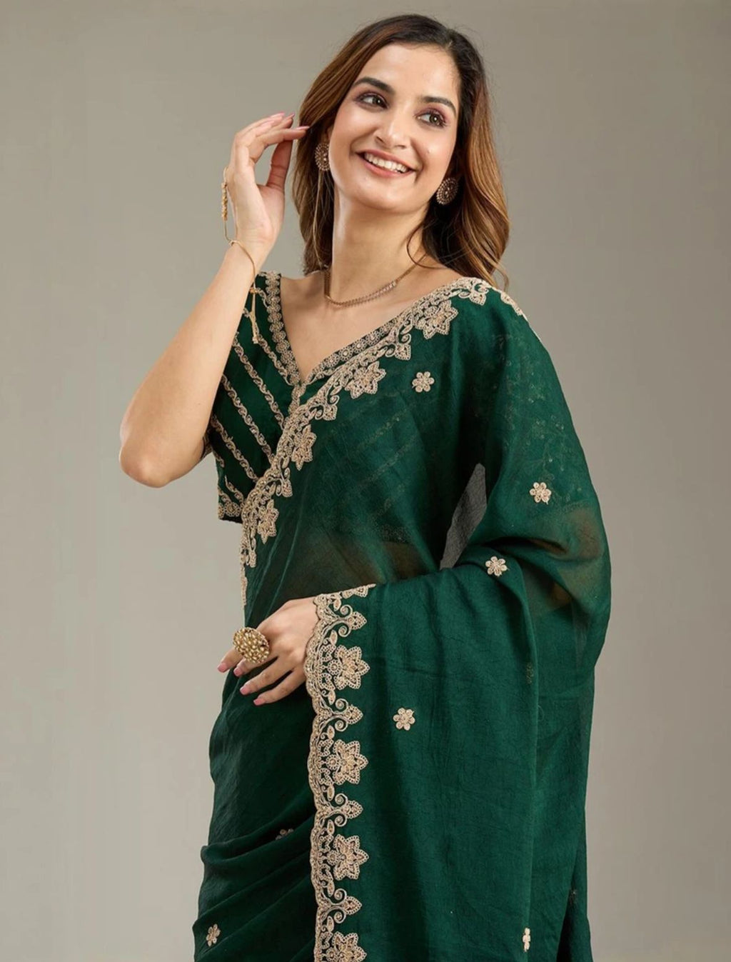 Forest Green Scallop Saree