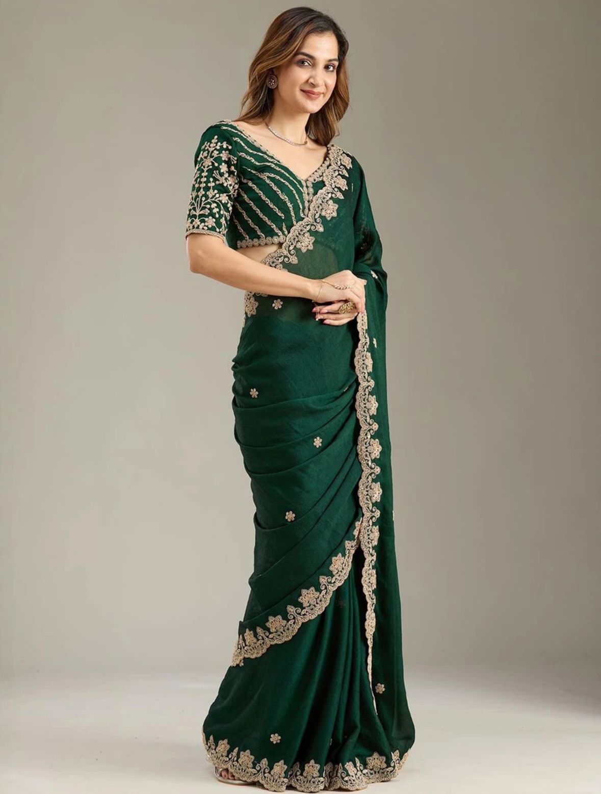 Forest Green Scallop Saree