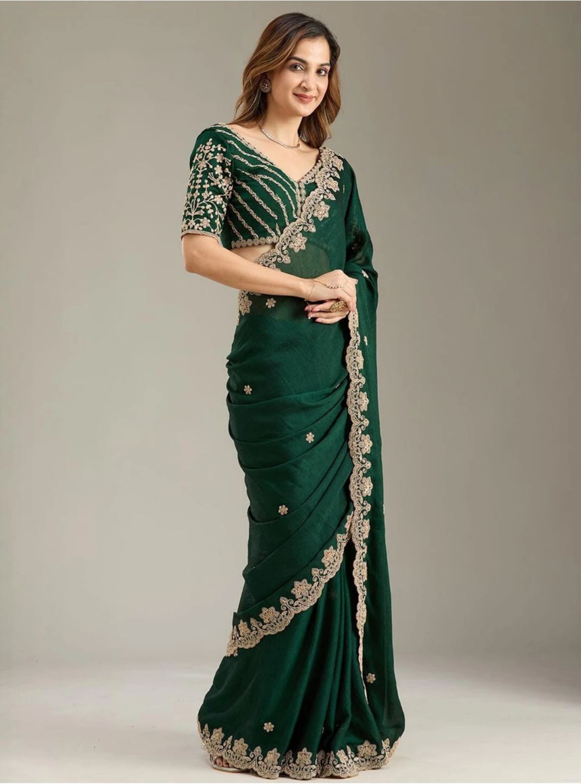 Forest Green Scallop Saree