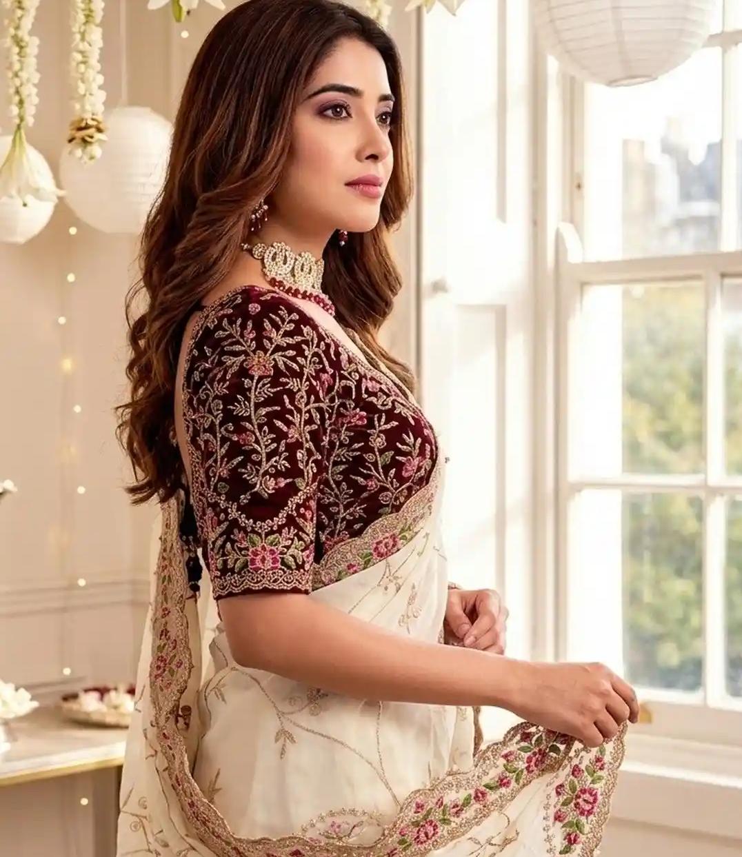 Ivory Floral Organza Saree