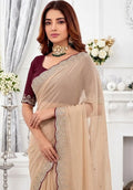 Beige Cutwork Organza Saree