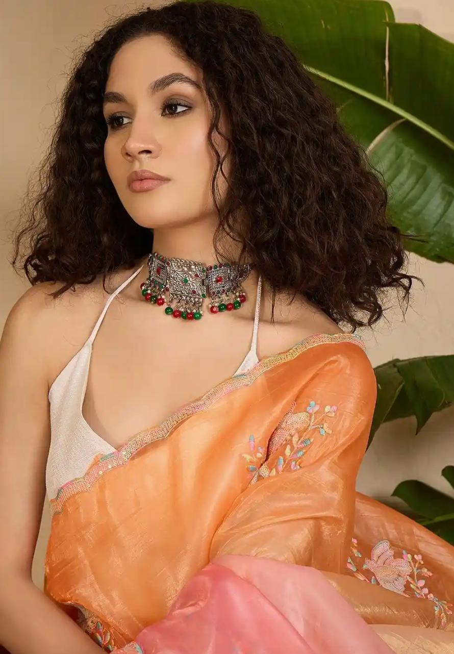 Peach Ombre Organza Saree