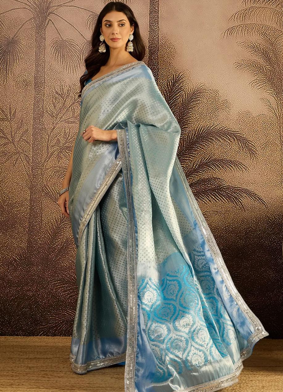 Ice Blue Banarasi Saree