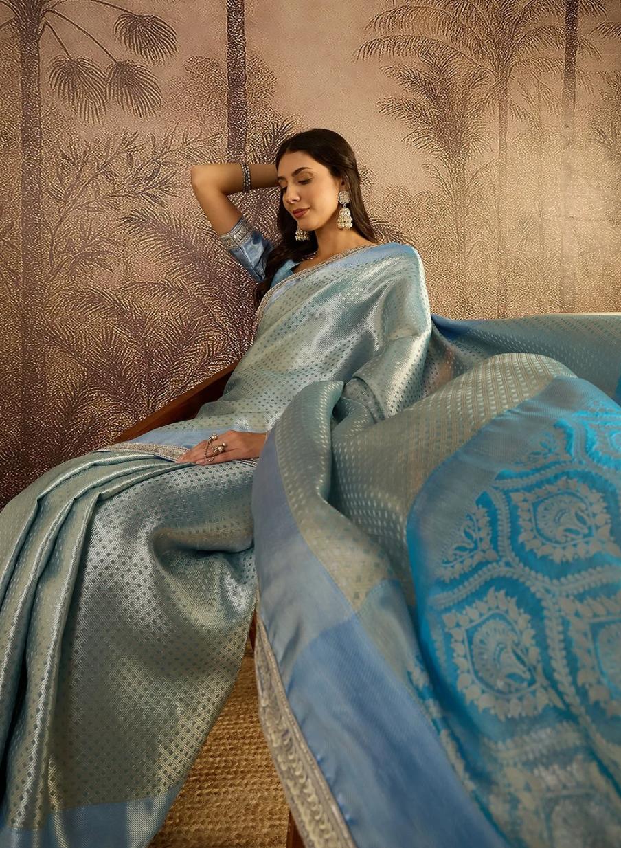 Ice Blue Banarasi Saree