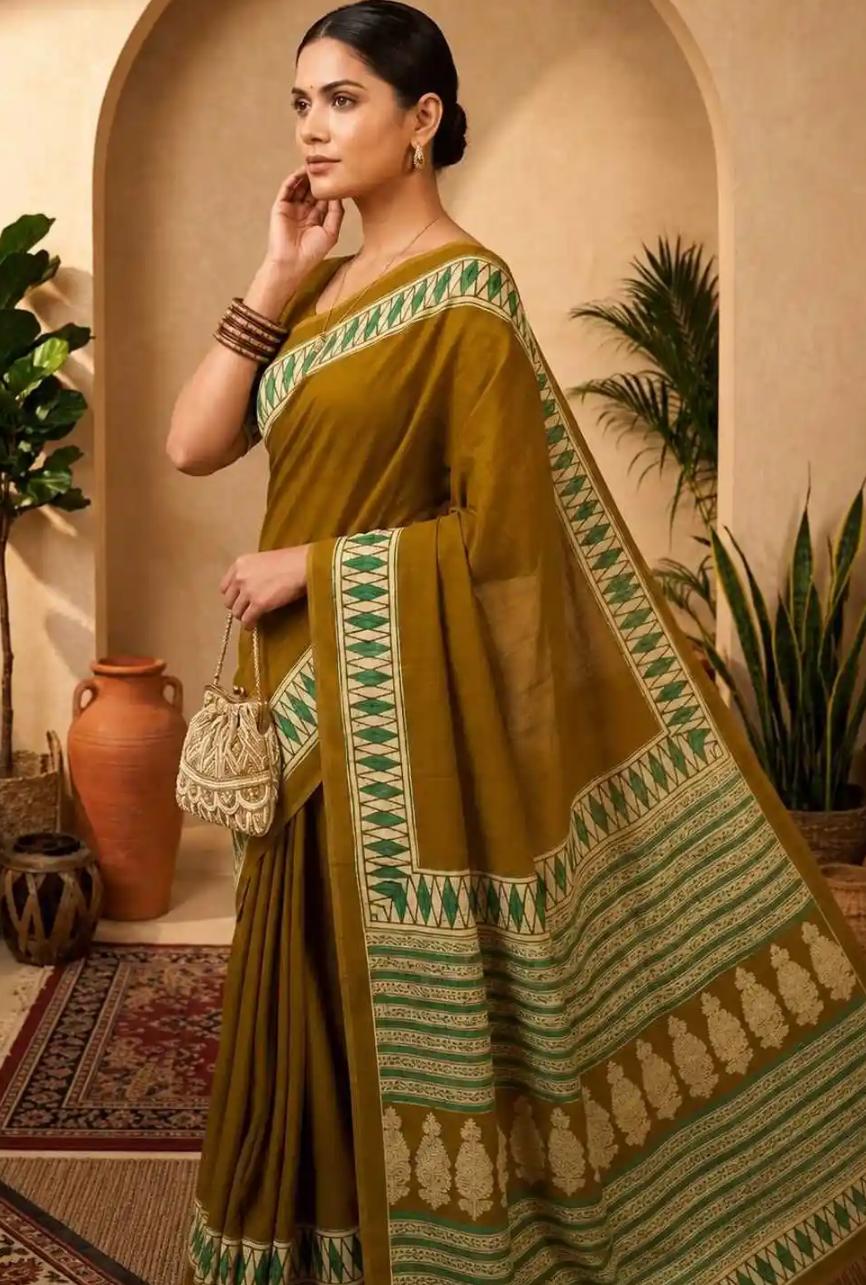 Olive Cotton Saree