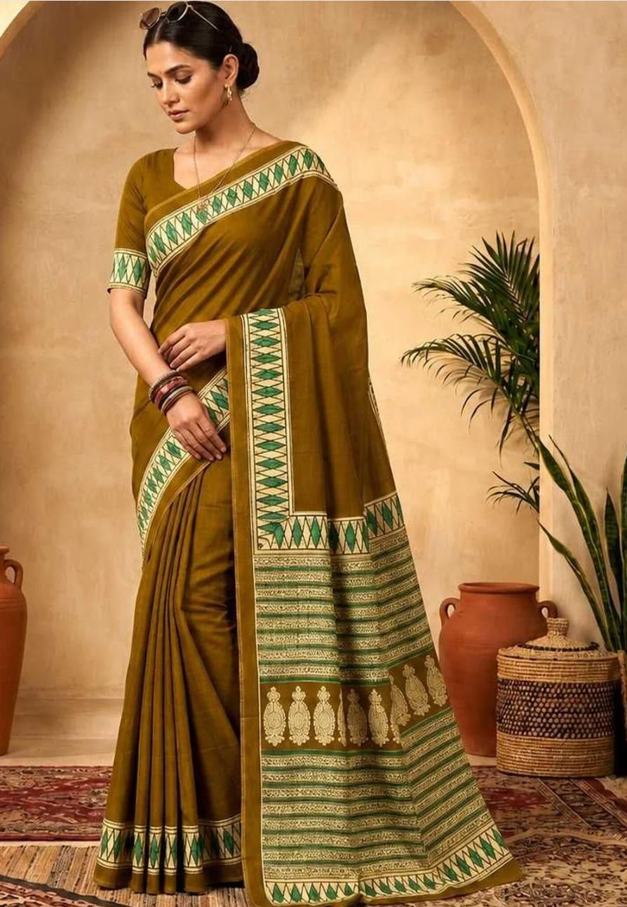 Olive Cotton Saree