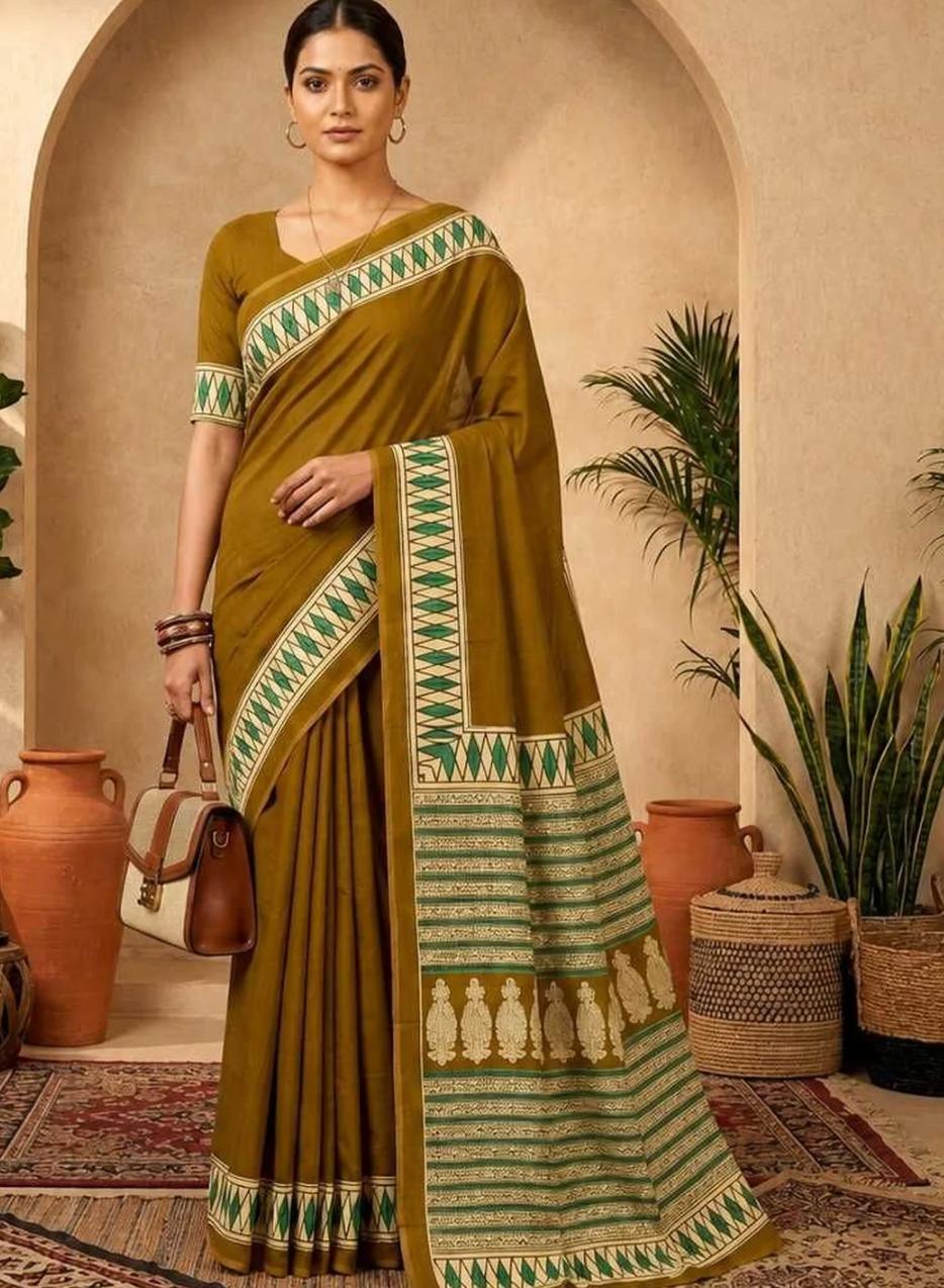 Olive Cotton Saree