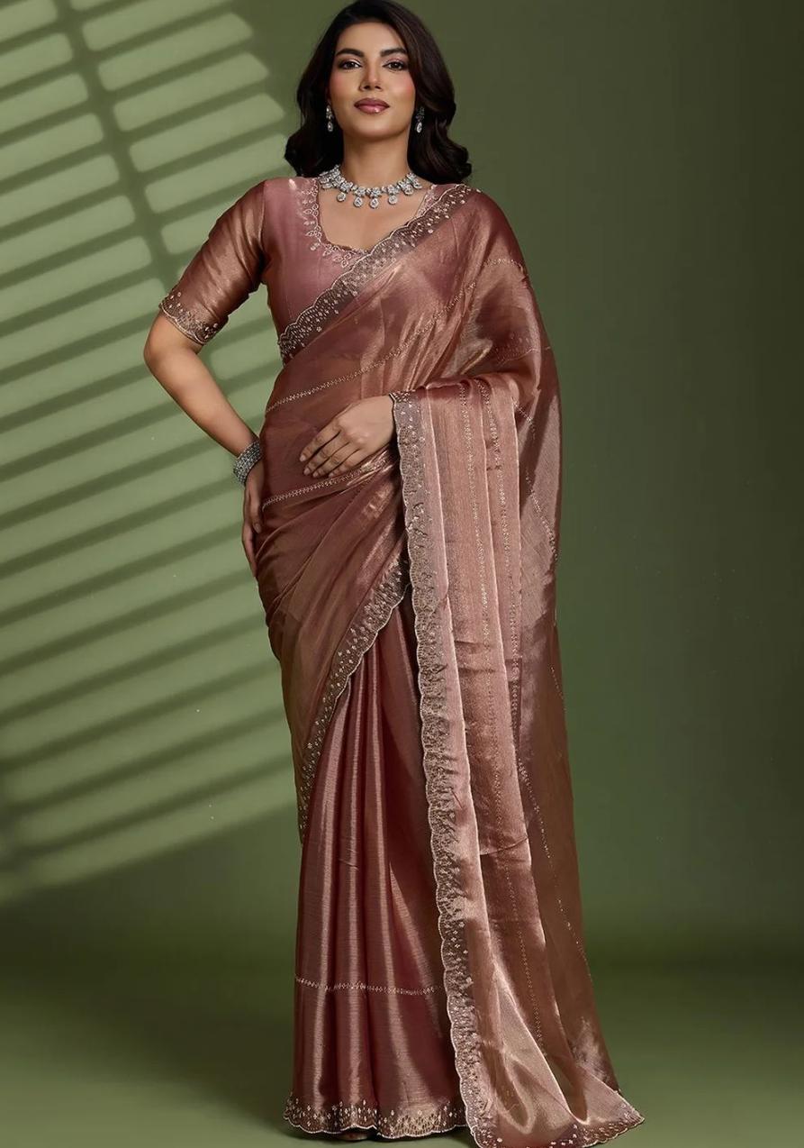 Rose Gold Tissue Saree