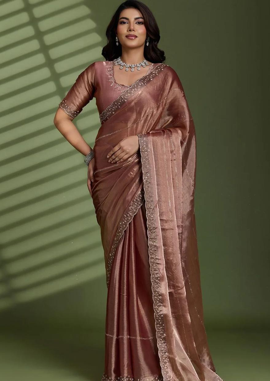 Rose Gold Tissue Saree