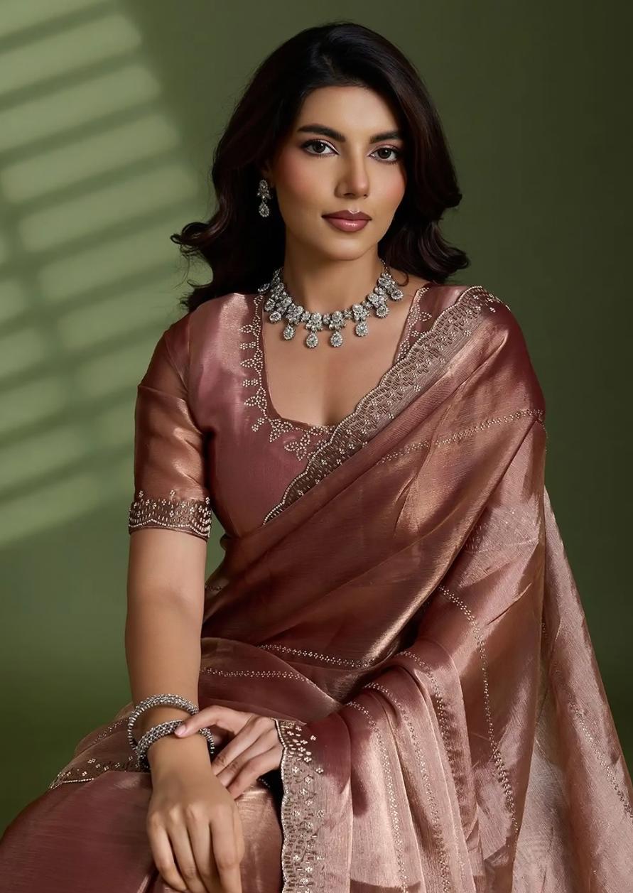 Rose Gold Tissue Saree