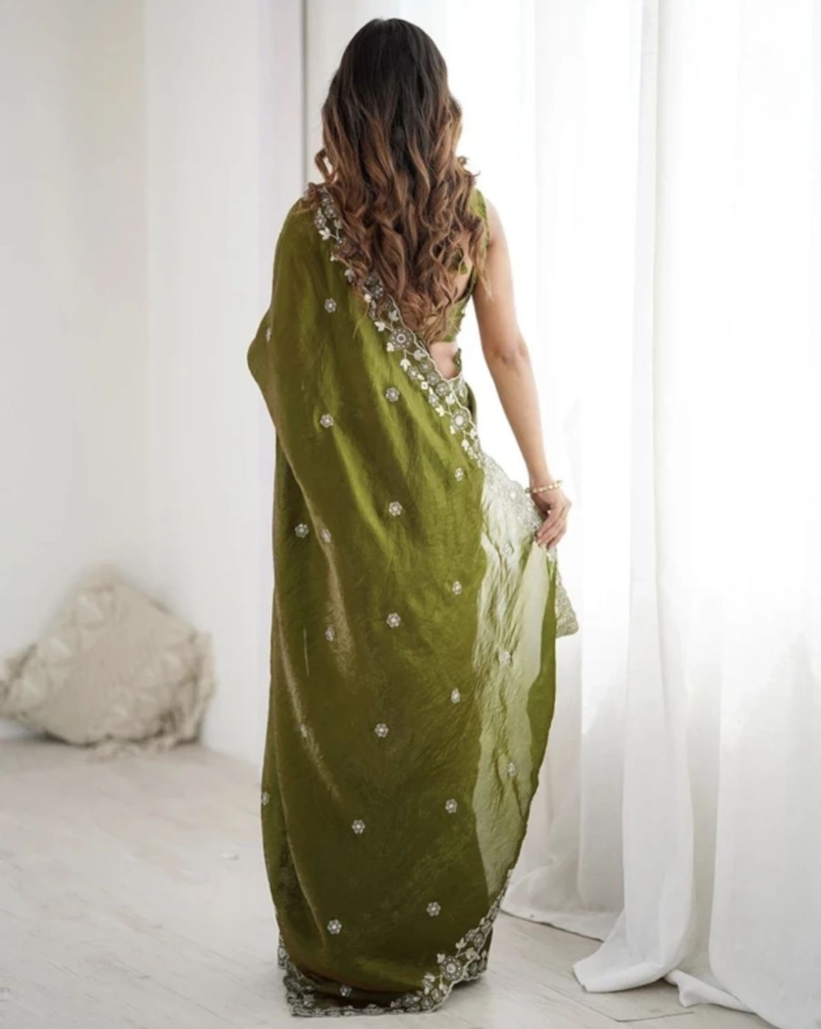 Olive Embroidered Saree